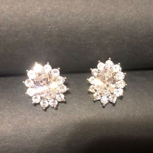 Gorgeous 18k gold plated white zircon silver stud earring vintage wedding
